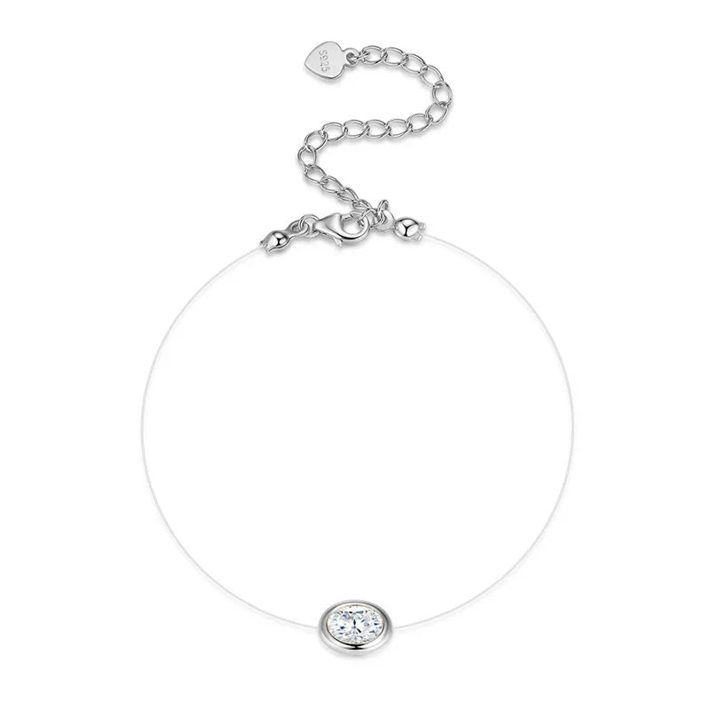 1CT 5*7mm Oval Cut Moissanite Bracelet D Color 925 Silver Plated 18k Rose Gold Adjustable Fishing Line Women Hand Bracelets