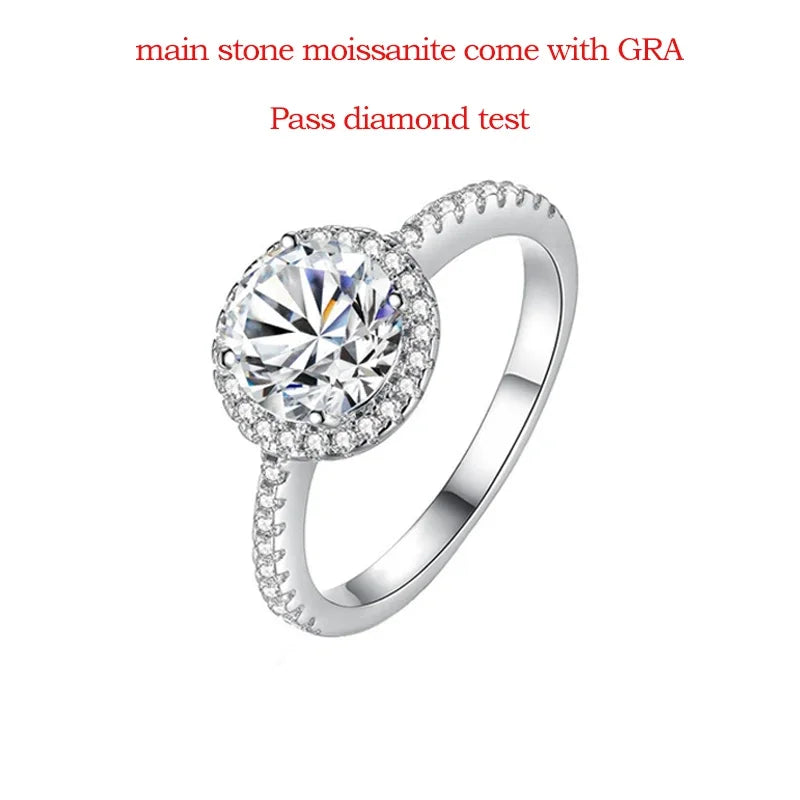 0.3-3CT D Color 100% Real Moissanite Rings for Women Round Sparkling Simulated Diamond Band S925 Sterling Silver Jewelry