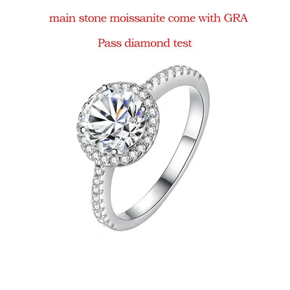 0.3-3CT D Color 100% Real Moissanite Rings for Women Round Sparkling Simulated Diamond Band S925 Sterling Silver Jewelry