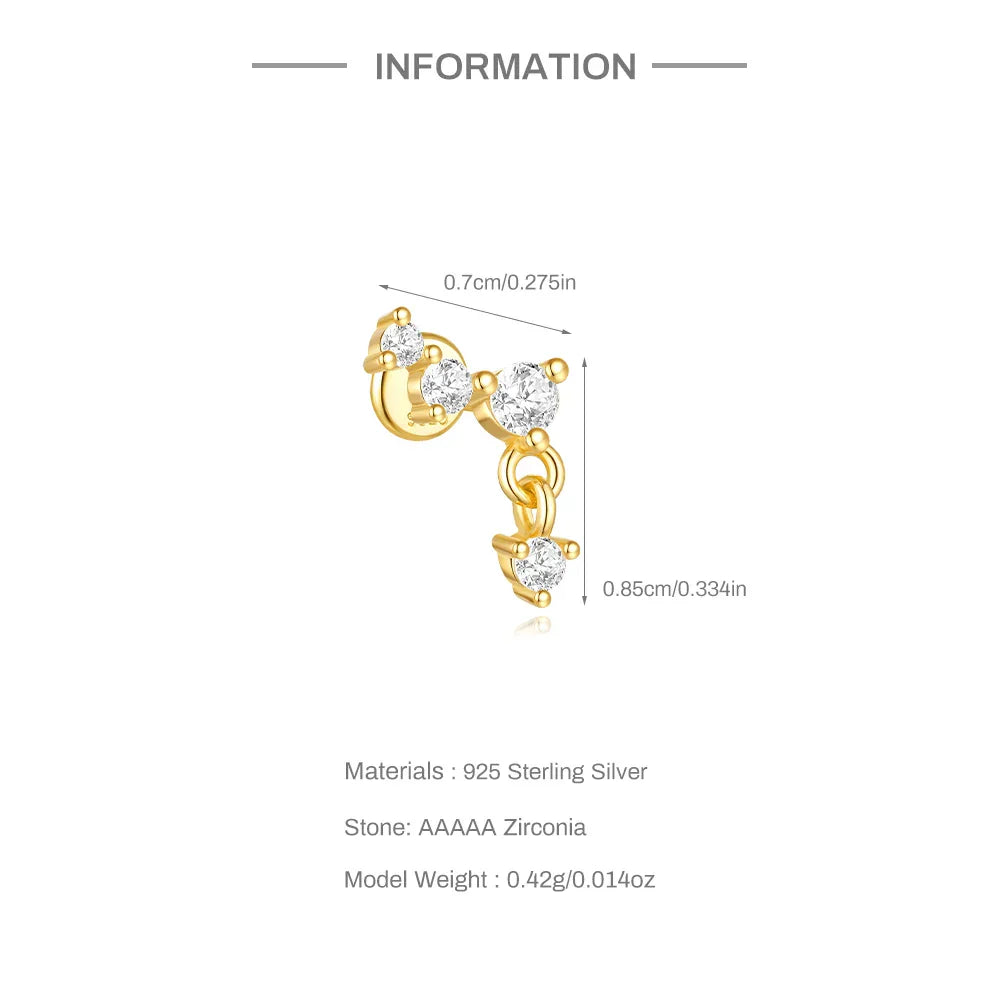 1PC Four Pointed Star Moon Tassel Lotus Cartilage Spiral Puncture 925 Sterling Silver Stud Earring For Women Ins Earring