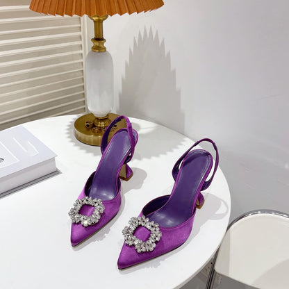 Brand Women Pumps Luxury Crystal Slingback High Heels Summer Bride Shoes Comfortable triangle Heeled Party Wedding Shoes
