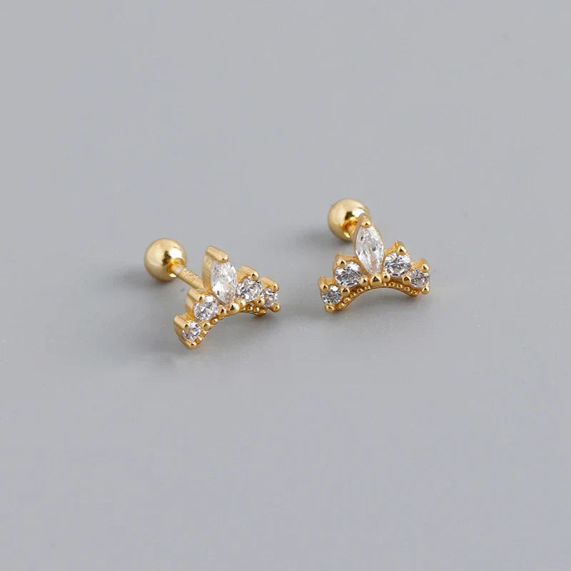 925 Sterling Silver Fashion Korean Petal Screw Bead Stud Earrings for Women Charm Ear Bone Piercing Jewelry Accessories