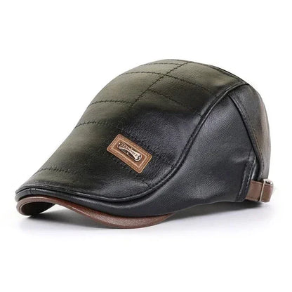 Vintage Men Beret Hat Leather Flat Hats Warm Autumn Winter Windproof Adjustable High Quality Peaked Cap Mens Retro Beret Caps