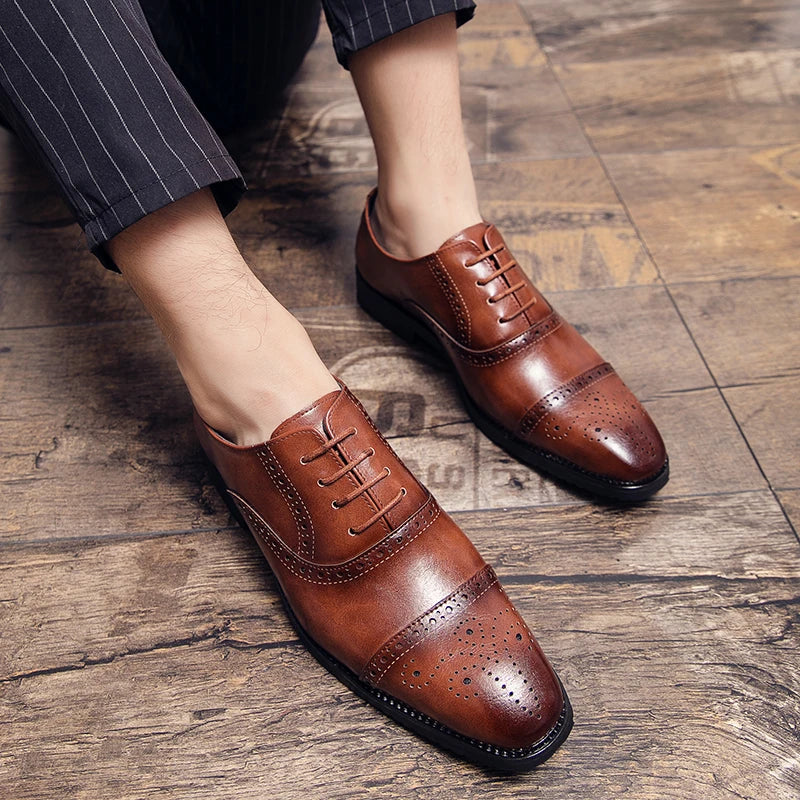 Handmade Fashion Mens Brogue Luxury Big Size 47 Wedding Party Leather Business Oxfords Dress Casual Formal Shoes Loafers for Men