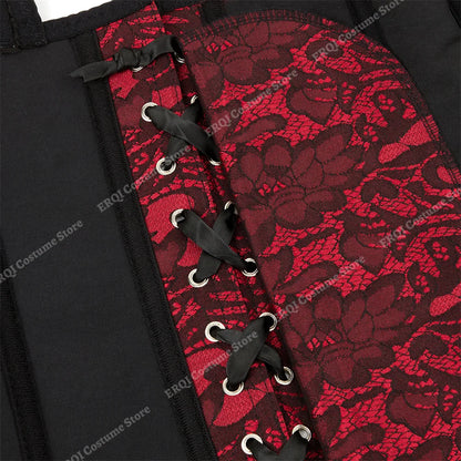 Overbust Corset Top with Straps Jacquard Corset Bustier Zipper Plus Size for Women Corset Dress with Skirt Black Red purple