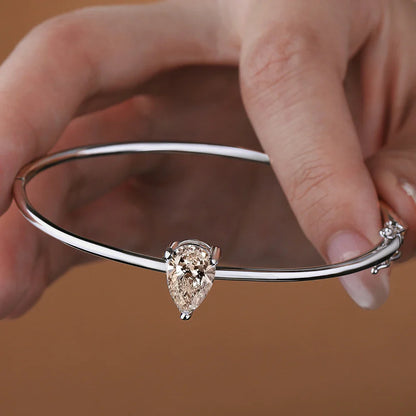 1CT Solitaire Waterdrop Moissanite Bangles for Women 925 Sterling Silver Pear Cut Diamond Bracelet with Certificate Fine Jewelry