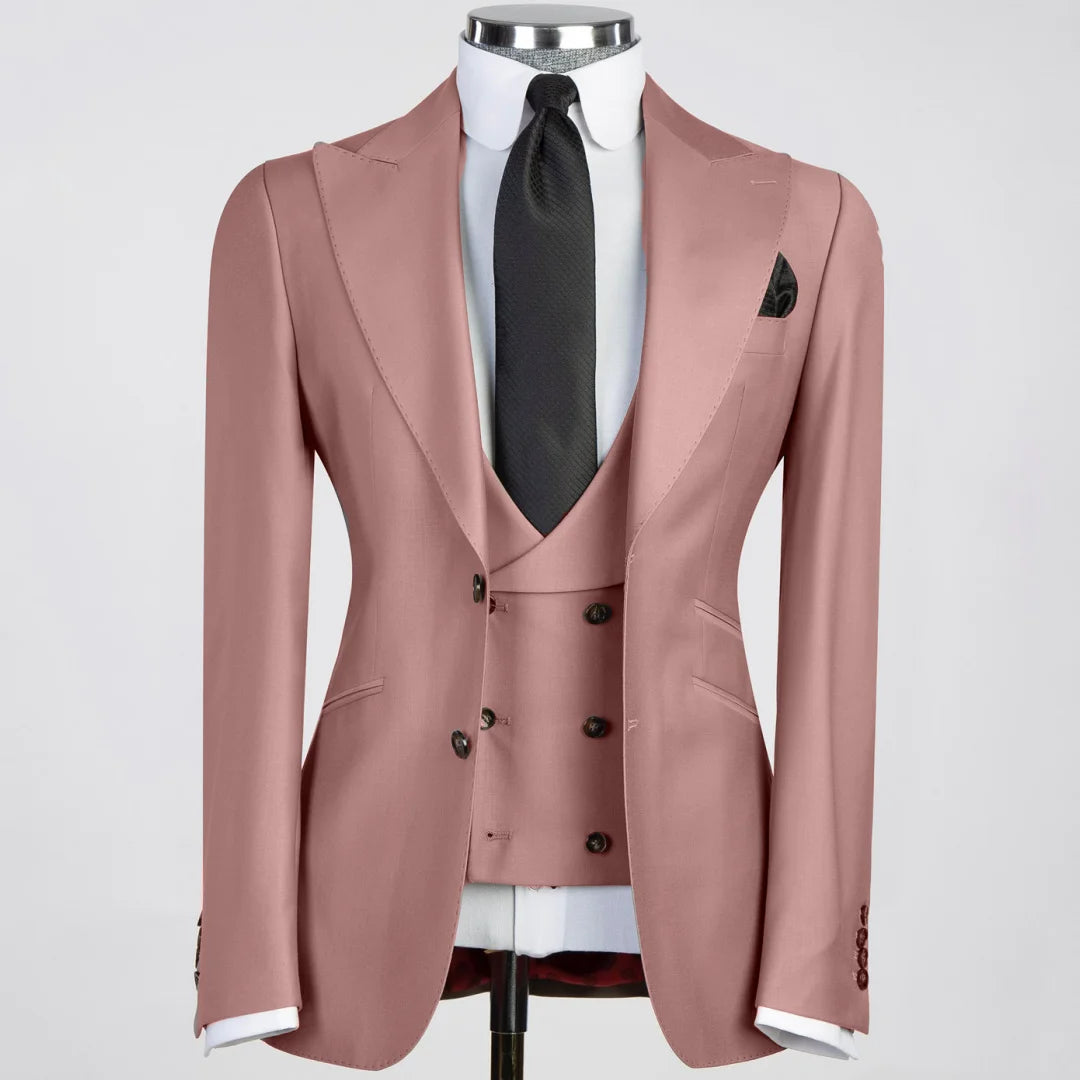 Men Suit 3 Pieses White Solid With Lapel And Pocket For Wedding Birthday Business Party Office Work Jacket Vest With Pants