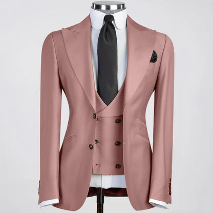 Men Suit 3 Pieses White Solid With Lapel And Pocket For Wedding Birthday Business Party Office Work Jacket Vest With Pants