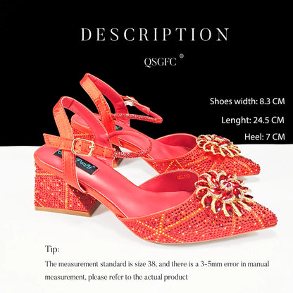 Ladies Elegant Pointed Toe Shoes with shiny Metal Stand Bag Women Party Shoes or Commuting Shoes and Bag Set
