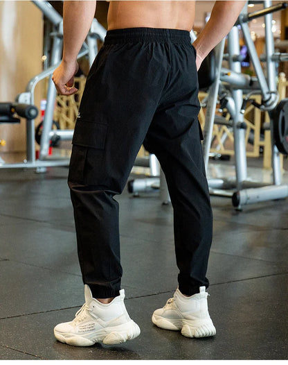 Mens Fast Dry Stretch Long Pants Elastic Waist Casual Drawstring Solid Color Ice Silk for Male Business Fashion Sports Trousers