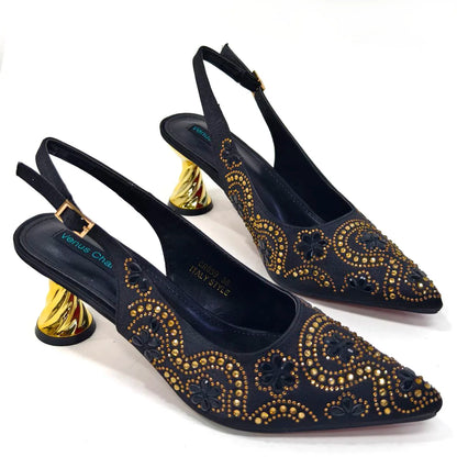 2024 Summer New Design Specials Italian Women Shoes and Bag Set in Royal Green Color Comfortable Heels With Rhinestone for Party
