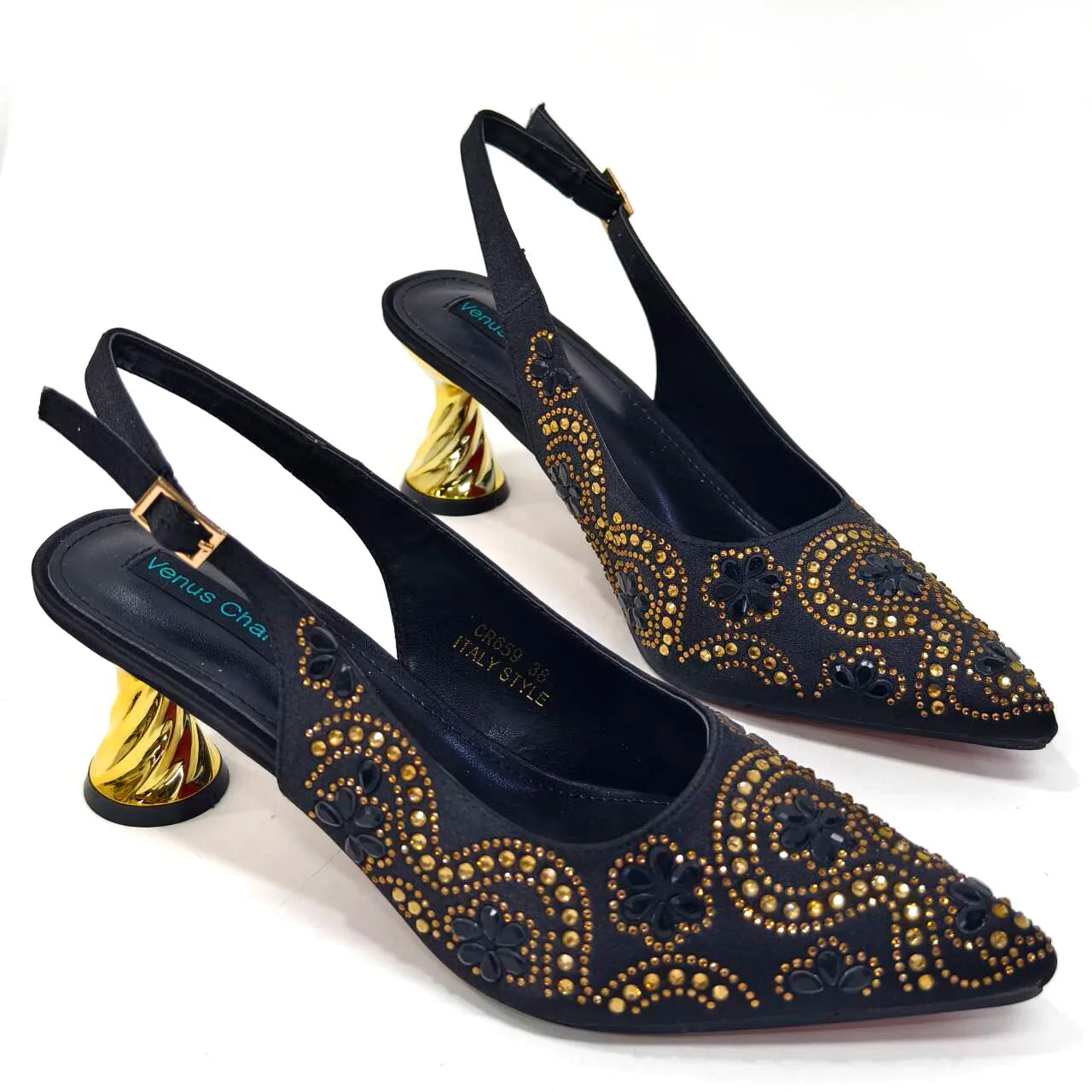 Elegant Rhinestone Pointed-Toe Pumps With Matching Bag Set Large Capacity Bag for Women's Party High Heels