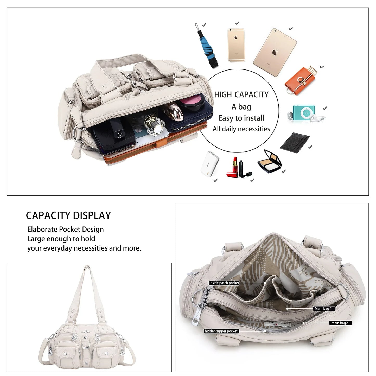 Women Small Handbags Satchel Top-handle Handbag PU Shoulder Bag 8”x11” Dumpling Pack Multi-pockets Shoulder Bag