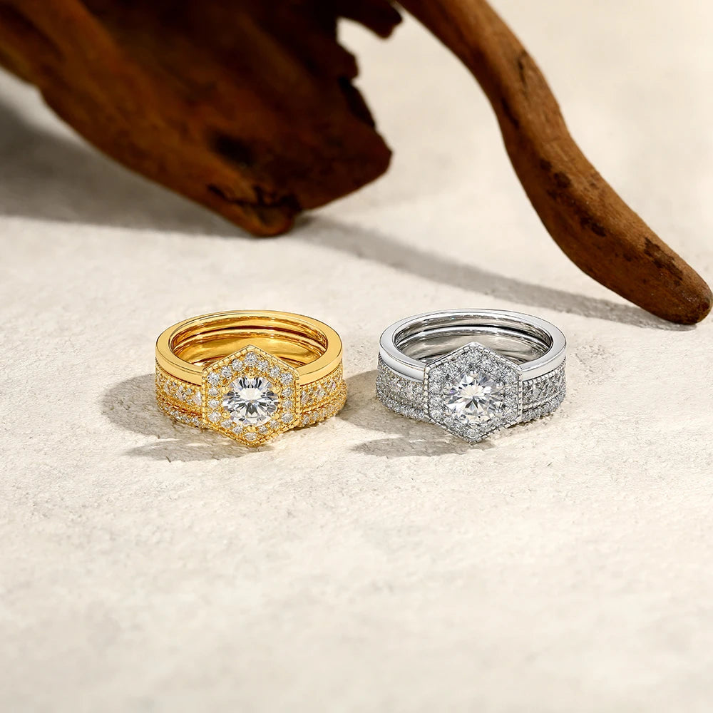 Original Round Cut 6mm Moissanite 3pc Rings Set 925Sterling Silver Luxury Engegament Wedding Women‘s Ring Fine Jewelry