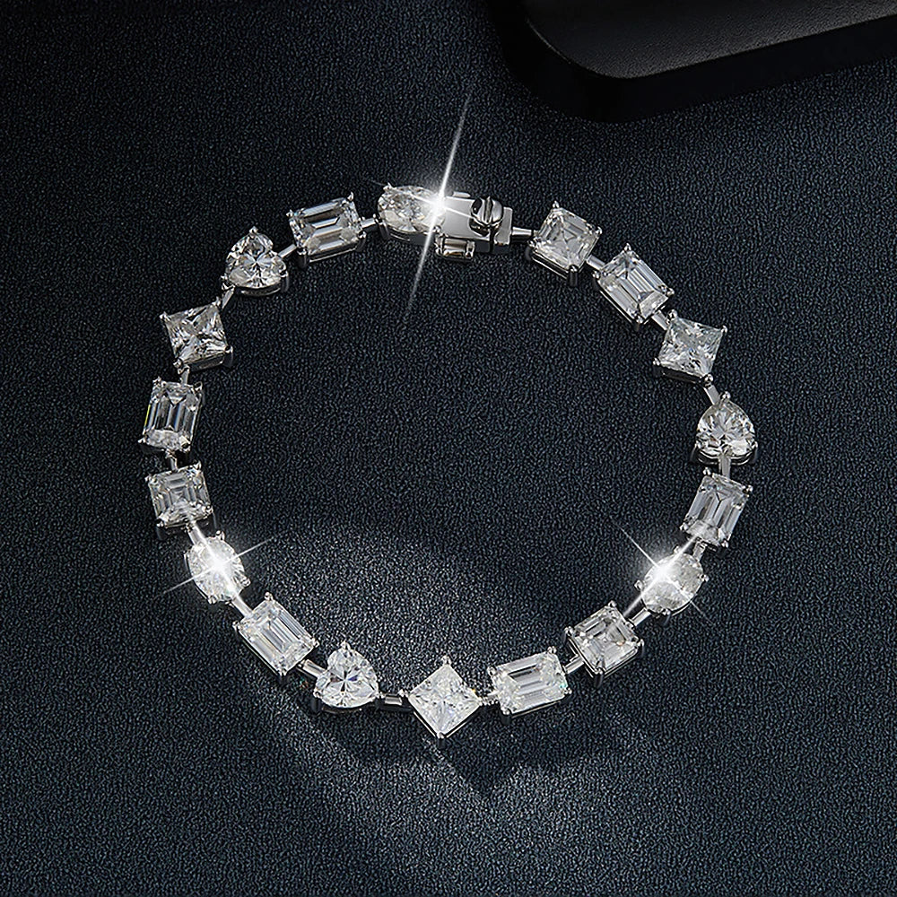 Irregular Full Moissanite Diamonds Bracelets for Women Princess Square Heart Emerald Cut Oval Shape Diamonds 925 Silver Bracelet