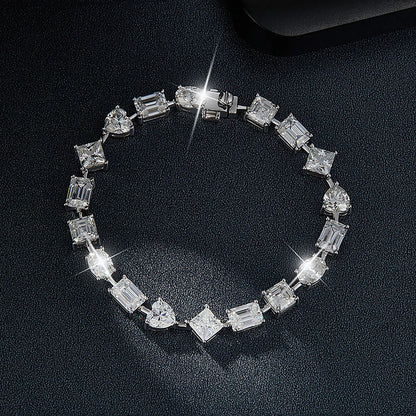 Irregular Full Moissanite Diamonds Bracelets for Women Princess Square Heart Emerald Cut Oval Shape Diamonds 925 Silver Bracelet