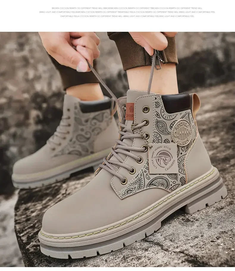 Four Seasons Men's Professional Motorcycle Riding Boots Large Size High Top Casual Leather Boots Fashion British Anti-skid Boots