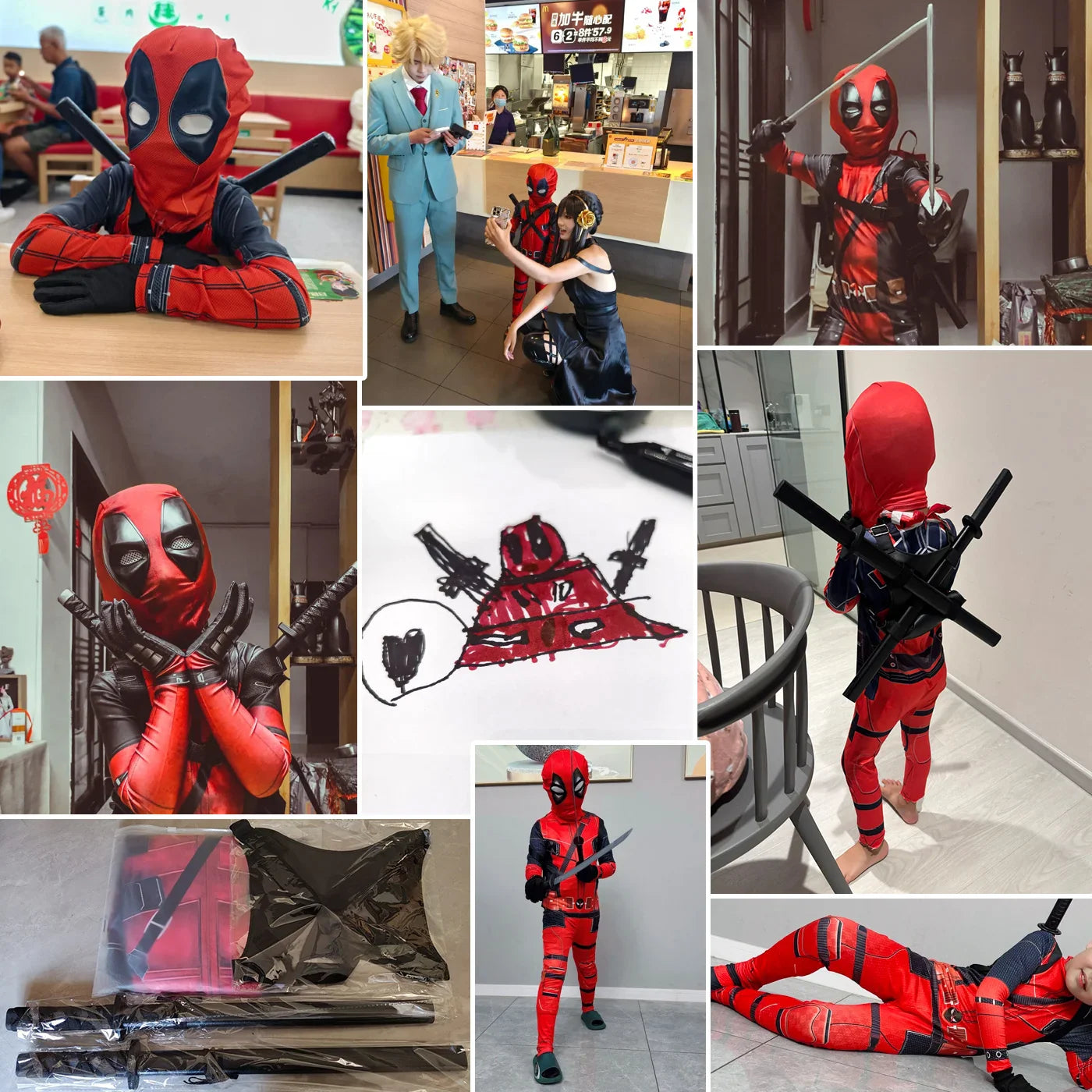 PU Sword Won‘t Break High Quality Deadpool Costume Kid Halloween Cosplay Costume Deadpool Suit Jumpsuit Deadpool Child Costume