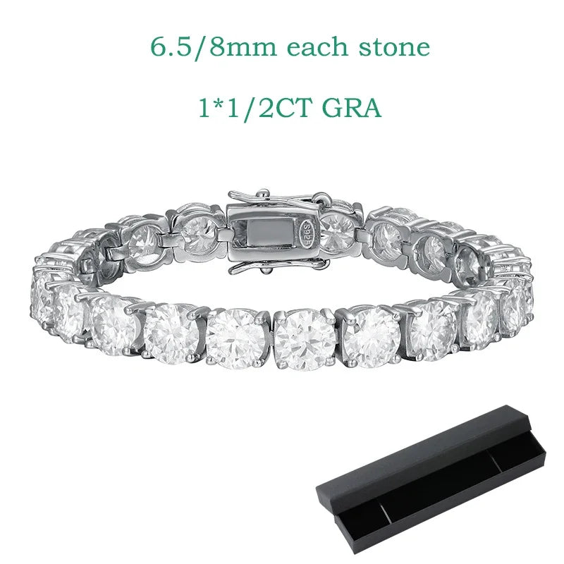 Each 6.5/8mm Full Moissanite Tennis Bracelets for Women Men Hip Hop Original Full Diamond 925 Sterling Silver Chain GRA