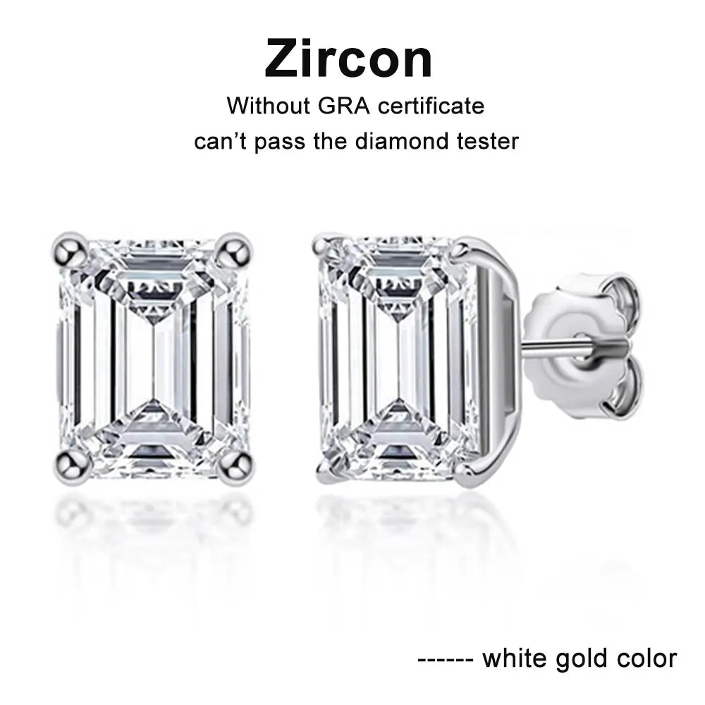 D VVS1 Emerald Cut Moissanite Earring s925 Sterling Sliver Plated with 18k White Gold Earrings for Women Fine Jewelry