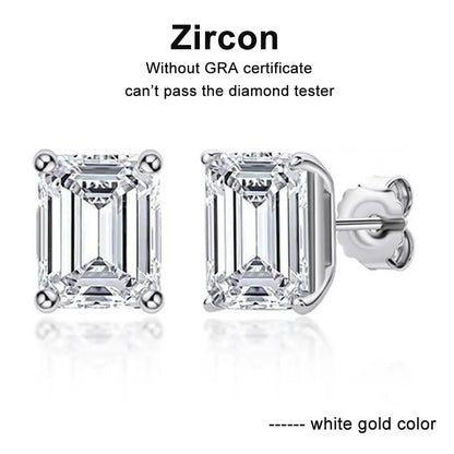 D VVS1 Emerald Cut Moissanite Earring s925 Sterling Sliver Plated with 18k White Gold Earrings for Women Fine Jewelry