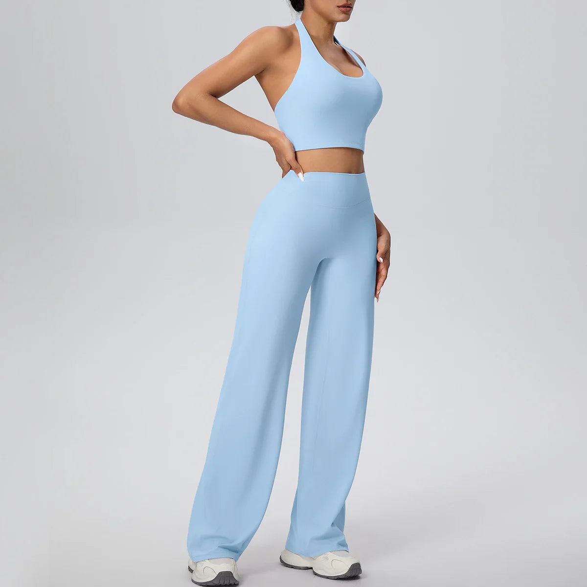 2PCS Woman Backless Hanging Neck Bra and Pants Yoga Set Summer Breathable Gym Sports Running Workout Top Hot Sales Yoga Set