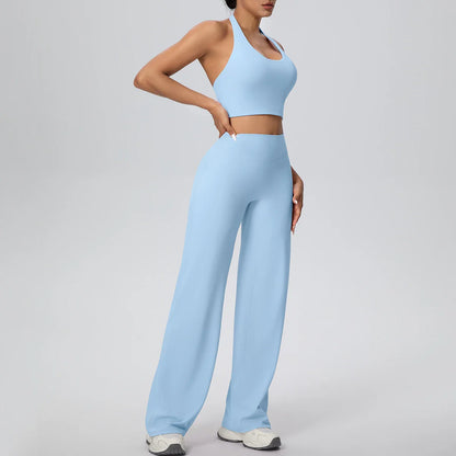 2PCS Woman Backless Hanging Neck Bra and Pants Yoga Set Summer Breathable Gym Sports Running Workout Top Hot Sales Yoga Set