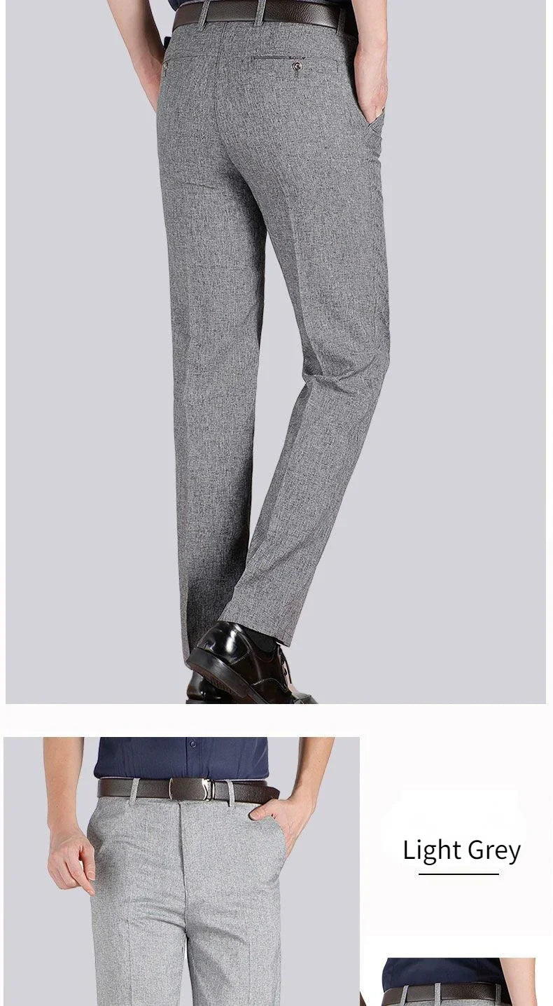 Mens Formal Pants Summer Thin Autumn Thick Black Blue Grey Stretch Bussiness Loose Suit Office Plus Size Trousers GOZBKF