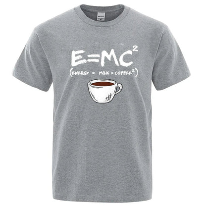 Summer Men's T-shirt 100% Cotton Casual Funny Energy=Milk+Coffee Print Men Cool Loose O-neck Tops For Men Short Sleeve Male Tees
