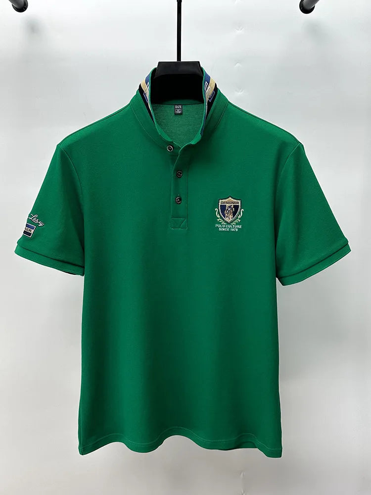 High end luxury silk cotton short sleeve POLO shirt men's summer fashion brand embroidered T-shirt cool wrinkle resistant top