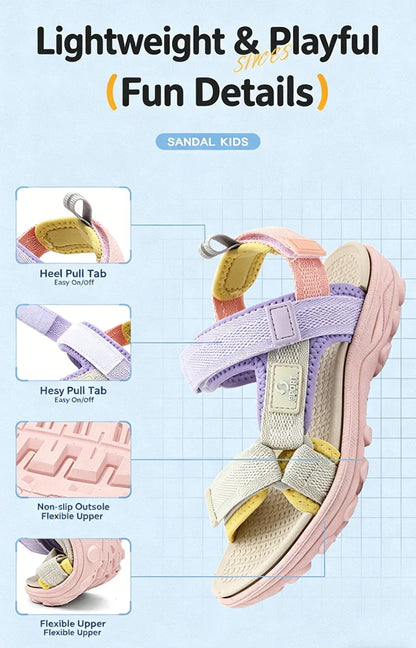Kids Summer Sport Sandals Soft Sole Non-Slip Flat Beach Water Shoes Breathable Outdoor Walking Sandals for Boys&Girls