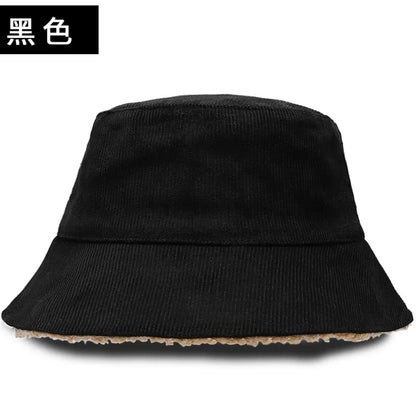 Double-sided Wearable Dad Winter Fisherman Hat Woman Corduroy Fur Bucket Hats Men Big Size Panama Hats Lady Warm Snow Hat