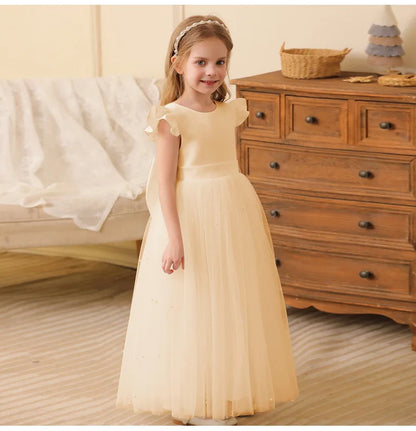 Summer Girl Flower Birthday Tulle Dress Backless Bow Wedding Gown Piano Kids Party Wear Princess Dress Baby Girl Bowknot Dresses