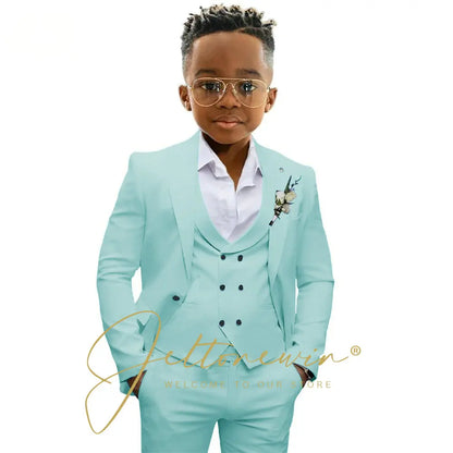 Boys' 3-Piece Suit with Notched-Lapel Jacket, Vest & Pants in Solid Colors for Weddings