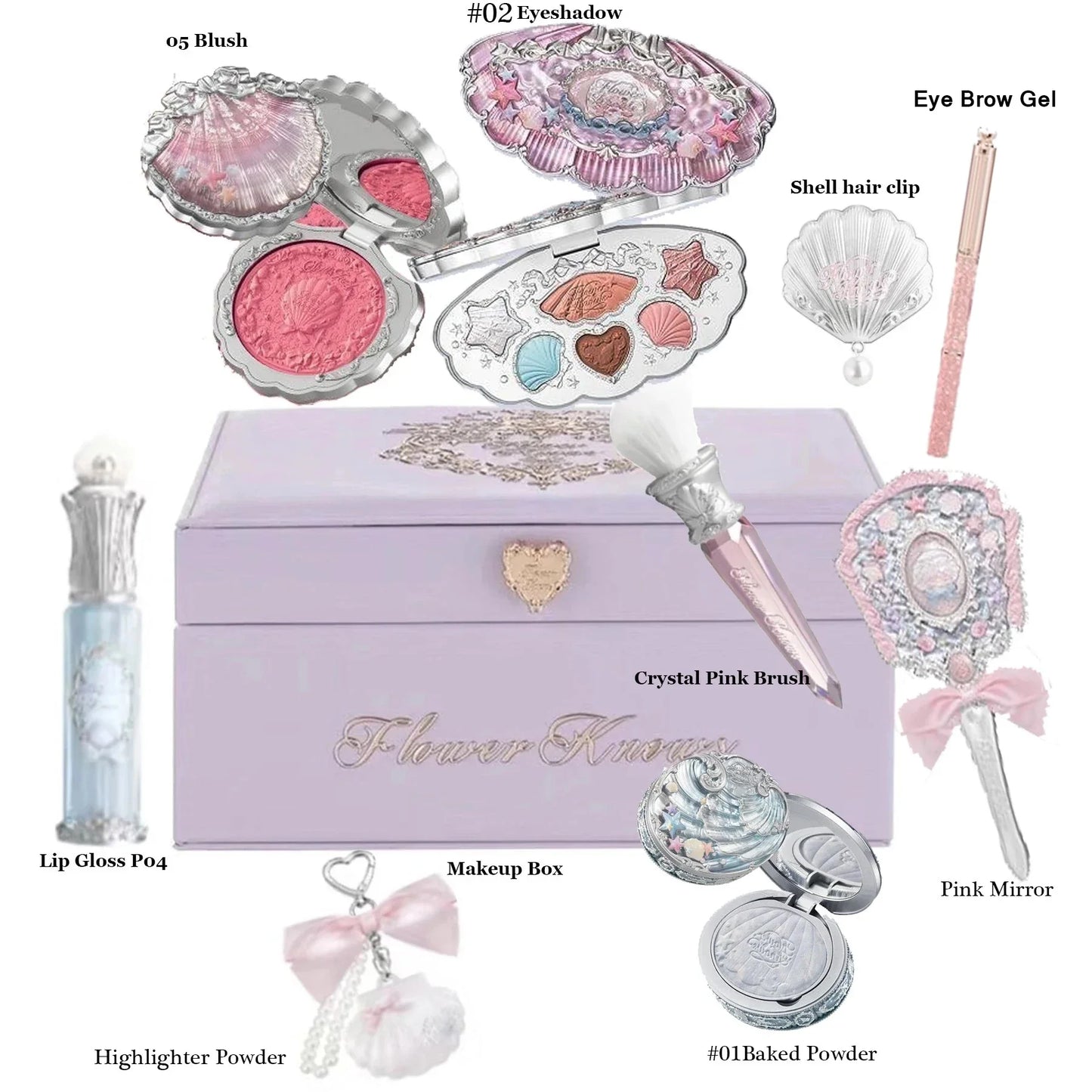 Shell Jewelry Gift Set Makeup Kit Full Professional Lip Gloss Highlighter Blush Baked Powder 10pcs Kits