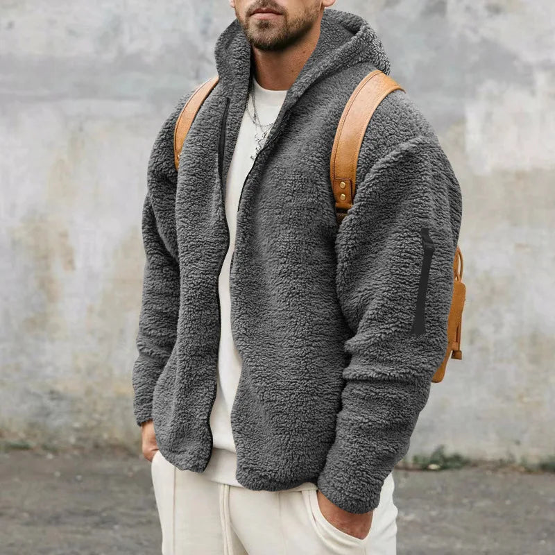 2024 Men's Autumn and Winter Double-Sided Fleece Warm Jacket  Loose Hooded Casual Jacket