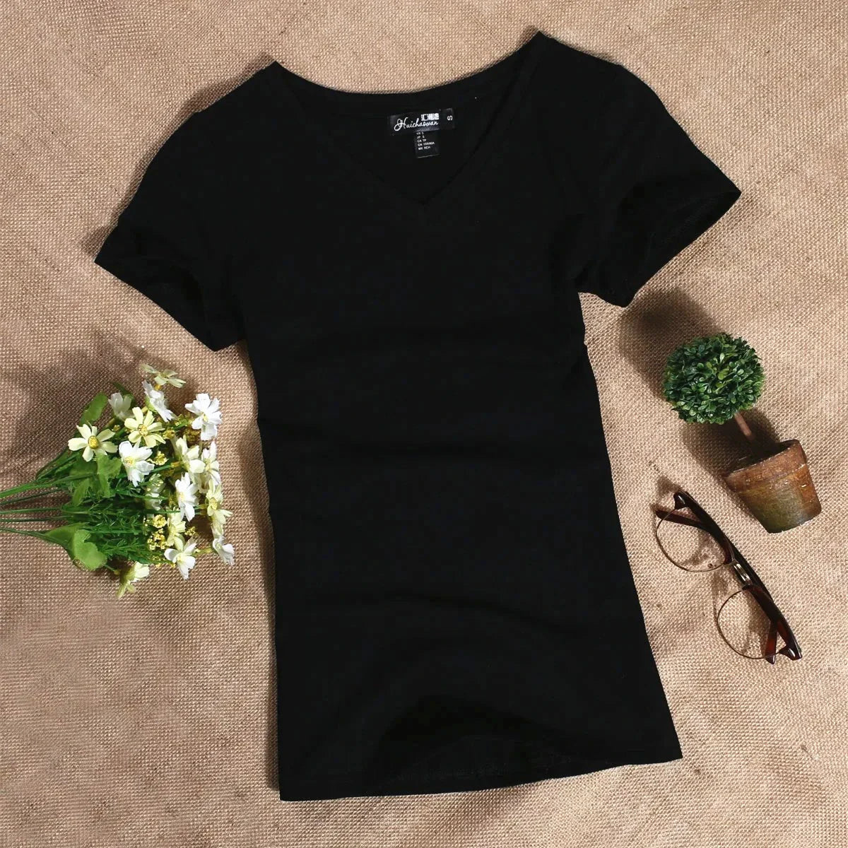 Women's T Shirt Casual Women Short Sleeved Slim Solid Color Simple Pure Tees Womens T-Shirt For Female Women T shirts