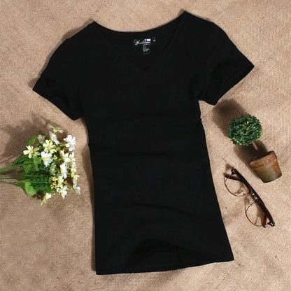 Women's T Shirt Casual Women Short Sleeved Slim Solid Color Simple Pure Tees Womens T-Shirt For Female Women T shirts