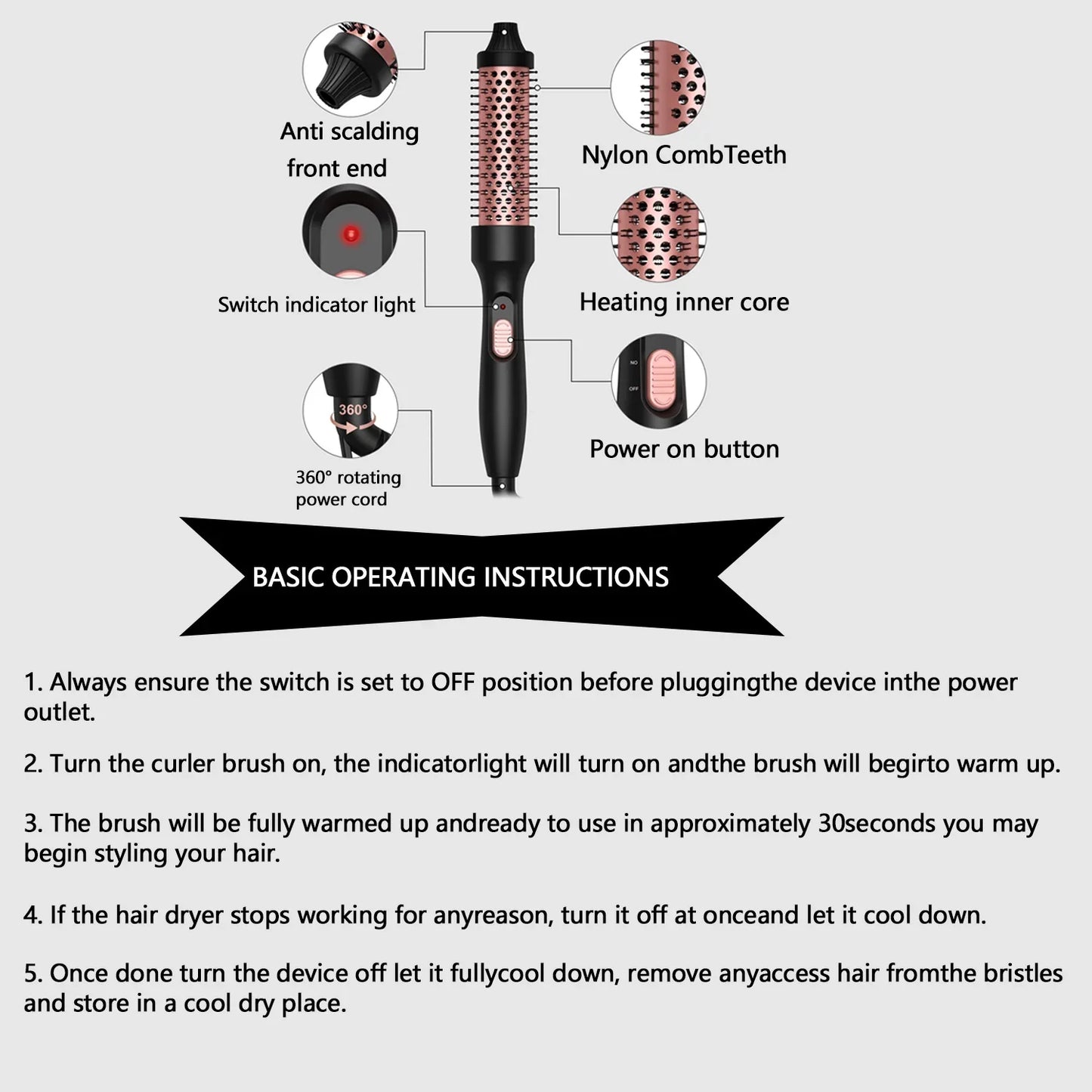 2026 New Curling Thermal Brush PTC Heated Curling Iron Round Brush 32mm Hair Curler Hot Volumizing Brush Styler