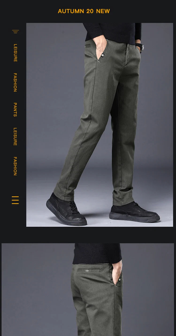 Men's Slim Suit Casual Pants Thick Fashion Embroidered Pocket Trousers Business Baggy Office Comfortable Elastic Pants Male