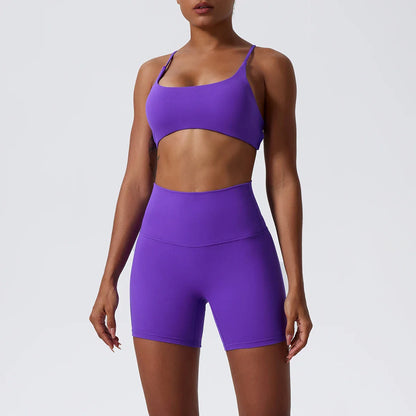 Two Pieces Yoga Set Women Gym Shorts Sports Suit Female Soften Skin-Friendly Activewear Beauty Back Women Sportswear