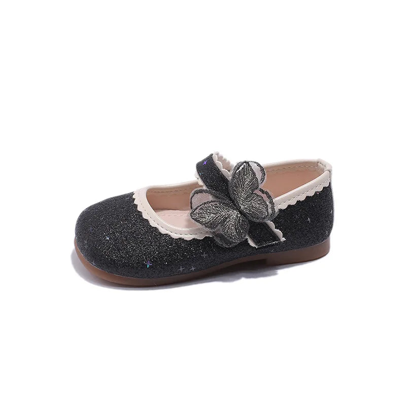 New Girls Princess Shoes Fashion Children's Bow Rhinestone Sequin Kids Shoes Baby Party Student Flat Performance Shoes