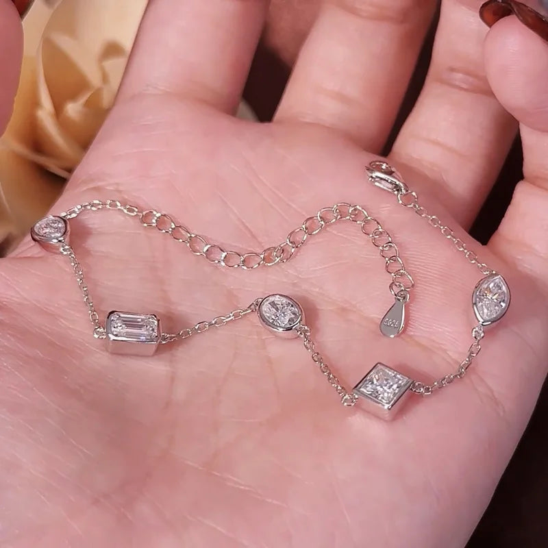 0.5CT Oval/Pear/Heart Moissanite Bracelets Earrings Set S925 Silver Plated 18K Gold Wrist Chain for Women Fine Jewelry