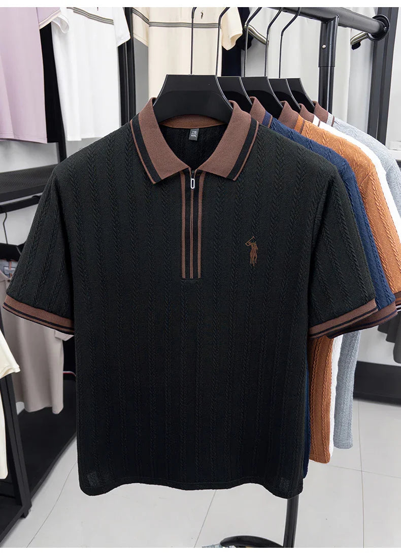 Luxury brand short sleeve T-shirt men's lapel top summer fashion jacquard design golf pony embroidery casual knitted polo shirt