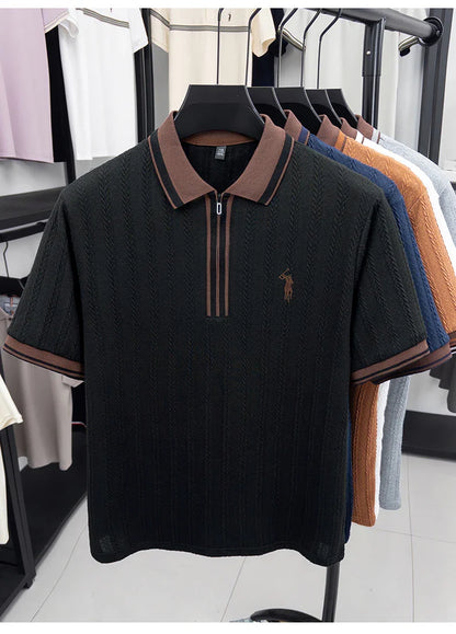 Luxury brand short sleeve T-shirt men's lapel top summer fashion jacquard design golf pony embroidery casual knitted polo shirt