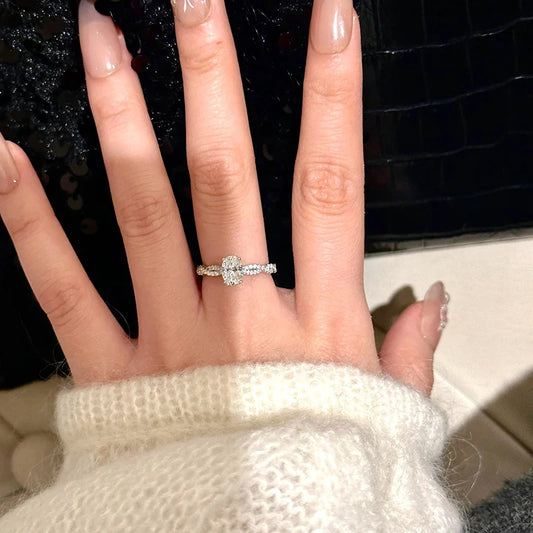 Oval Cut 5*7mm Certified Moissanite Rings for Women Plated 18k Classic Wedding Jewelry 925 Sterling Silver Lab Diamond