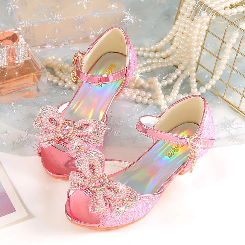 2026 Girls' Princess Sandals Children's Shoes Frozen Elsa Children's Shoes Girls Fashion Baby Pink Blue High Heel Shoes Size