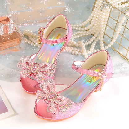 2026 Girls' Princess Sandals Children's Shoes Frozen Elsa Children's Shoes Girls Fashion Baby Pink Blue High Heel Shoes Size