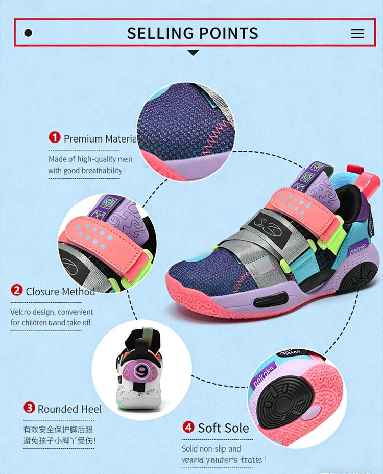Children‘s Basketball Shoes Non-slip Breathable Training Sneakers Sport Boys Outdoor Comfortable Running Shoes