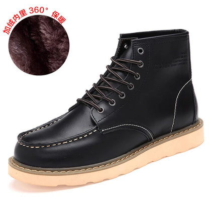 Winter Warm Men Boots Leather Mens Snow Boots No-slip High Top Male Work Shoes with Fur Handmade Waterproof Male Ankle Boots
